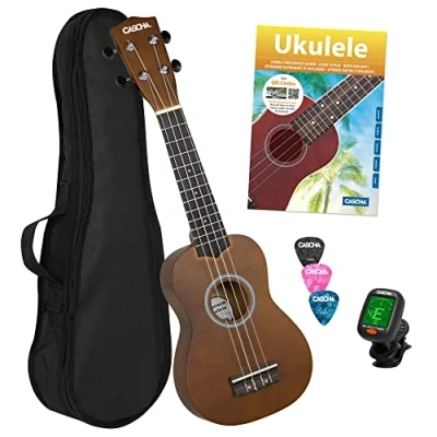 Abbildung von Cascha Ukulele Linde, Bundle, komplett mit Tasche,Stimmgerät, 3 Plektren und Lernbuch