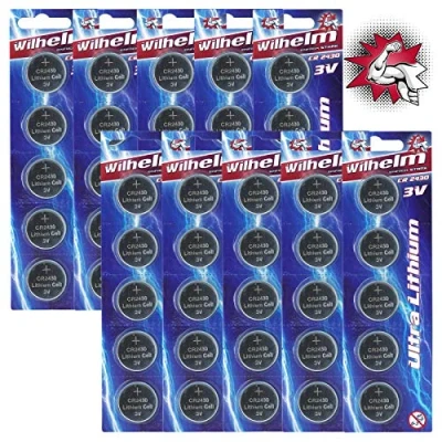 Abbildung von 50 x CR2430 WILHELM Lithium Knopfzelle 3V 270mAh ø24,3x3,0mm Batterie DL 2430