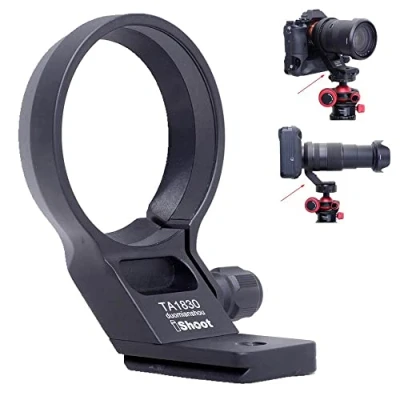 Abbildung von iShoot Stativ Halterungsring für Objektiv, kompatibel mit Tamron 18300 mm f/3.56.3 Di III A VC VXD B061 (X/E Mount), Objektivstützhalterung, Unterseite ist Arca Swiss Fit Schnellwechselplatte
