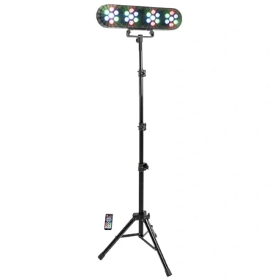 Abbildung von Party Light &amp; Sound FUNLED Lichtshow mit 4 Effekten auf Teleskopstativ PAR je 7 LEDs à 1 W Fernbedienung Strobe Effekt Höhenverstellbares Stativ inklusive