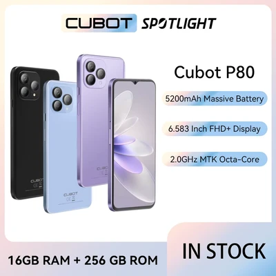 Abbildung von CUBOT P80 6,5 Zoll FHD+ Smartphone, 8 GB und 256 GB, 48 MP Dreifachkamera, 5200 mAh Akku, Android 13, OctaCore Prozessor, blaue Farbe