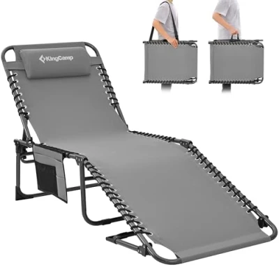 Abbildung von KingCamp Campingliege Sonnenliege Gartenliege klappbar 5 Stufig Verstellbarer Rückenlehne Liege Gartenstuhl Strandliege Camping Klappbett mit Kopfkissen für Garten Urlaub Outdoor Strand Pool