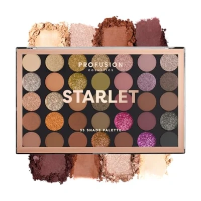 Abbildung von Profusion Cosmetics Starlet 35 Shade Master Lidschatten Palette (goldene neutrale bis tiefe Beeren und glamouröse Glitzertöne)