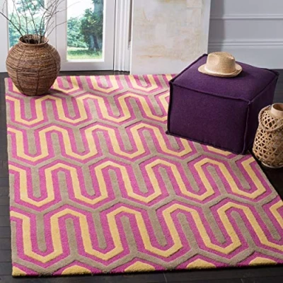 Abbildung von SAFAVIEH Modern Teppich für Wohnzimmer, Esszimmer, Schlafzimmer Cambridge Collection, Kurzer Flor, Fuchsia und Grau, 122 X 183 cm