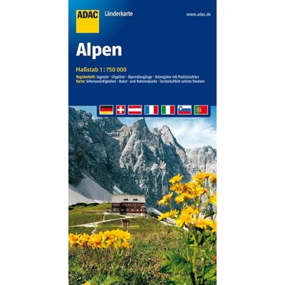Abbildung von ADAC Länderkarte Alpen 1:750.000: Register: Legende, Citypläne, Alpenübergänge, Ortsregister mit Postleitzahlen. Karte: Sehenswürdigkeiten, Natur und ... schöne Strecken (ADAC LänderKarten)