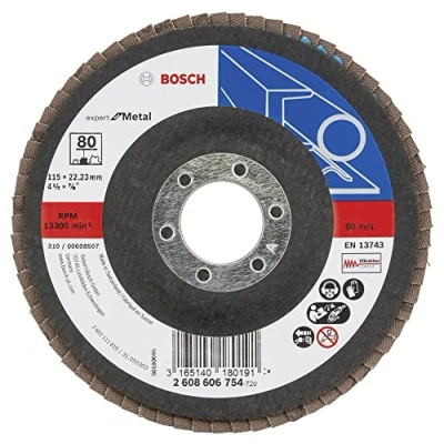 Abbildung von Bosch Accessories Professional Fächerschleifscheibe (für Winkelschleifer verschiedene Materialien, Ø 115 mm, Körnung 120), Rot, d=115mm