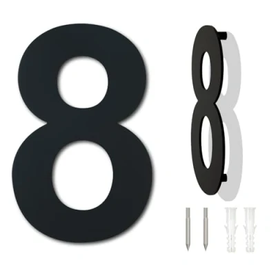 Abbildung von Gebürsteter moderner Edelstahl Hausnummer 152mm hoch schwarze Beschichtung, schwebende Erscheinung (Nummer 8)