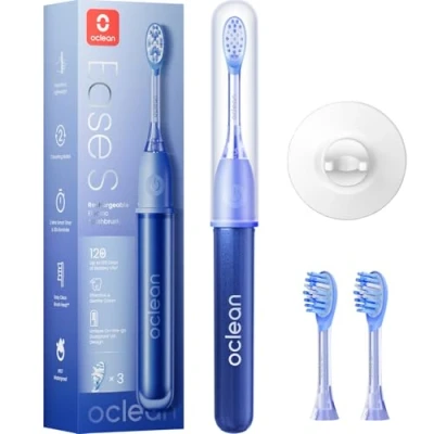 Abbildung von Oclean Ease elektrische Zahnbürste Blau, Tragbare Schallzahnbürste geeignet für Reisen, USB Ladung mit 3 Bürstenköpfen, Sonic Electric Toothbrush Timer, 2 Putzmodi Wandhalterung