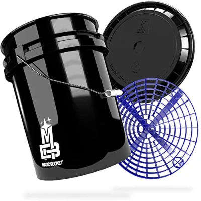 Abbildung von MAGIC BUCKET Auto Handwäsche Bundle Wascheimer Mit passendem Eimer Deckel 5 US GALLONEN ca. 20 Liter Grit Guard Eimereinsatz Schmutzsieb Waschset Schwarz/Blau