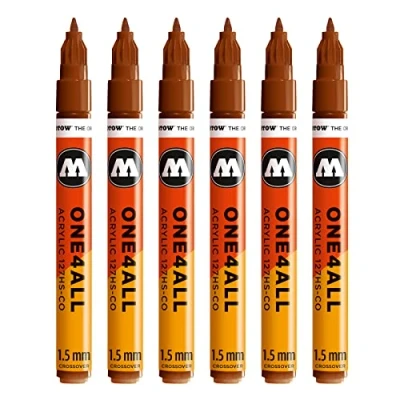 Abbildung von Molotow One4All 127HS CO Acryl Marker (1,5 mm Strichstärke, hochdeckend und permanent, UV beständig, für fast alle Untergründe) 6 Stück Farbe 092 haselnuss braun