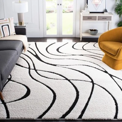 Abbildung von SAFAVIEH Zottelig Teppich für Wohnzimmer, Esszimmer, Schlafzimmer Florida Shag Collection, Hoher Flor, Creme und Schwarz , 244 X 305 cm