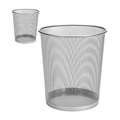 Abbildung von D.RECT Papierkorb Büro 12L Abfalleimer, aus Drahtgeflecht Mülleimer, Papiereimer Metall Büroeimer Mesh Runder, Silber 2 Stück