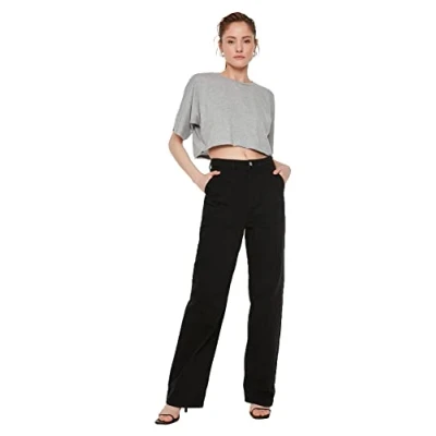Abbildung von Trendyol Damen Mobile Detailed High Waist 90s Wide Leg Jeans, Schwarz, 36 EU