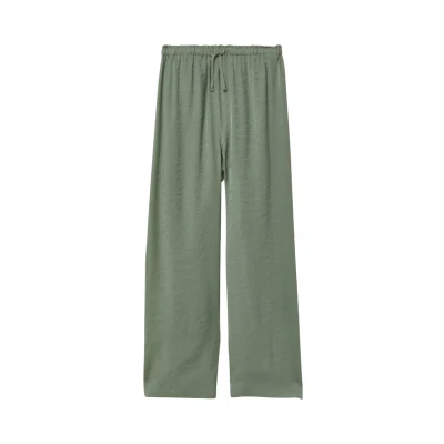 Abbildung von Glänzende Wide Leg Hose mit Elastikbund olivgrün 140