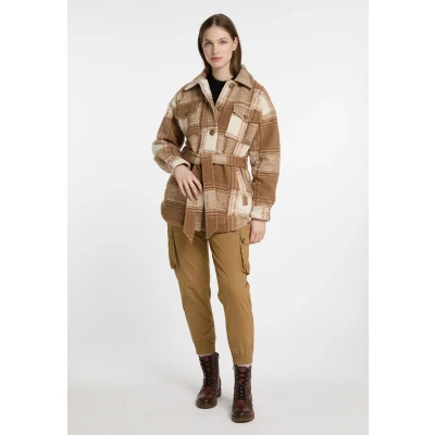 Abbildung von DREIMASTER Vintage Damen Übergangsjacke im Karomuster L / Kariert Beige Braun 100% Polyester