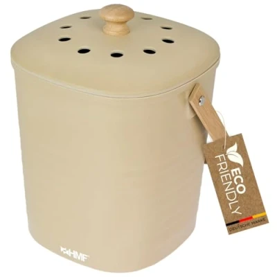 Abbildung von HMF Biomülleimer Geruchsdichter Komposteimer mit Aktivkohlefilter, nachhaltiger kleiner Bio Mülleimer für die Küche Deckel, 3L, Beige