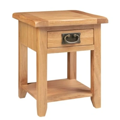 Abbildung von Hallowood Furniture Monchique, Kleiner Konsolentisch aus Eiche mit Schublade und Ablage, Lampenständer massivem Holz, Telefontisch, Beistelltisch, für kleine Räume