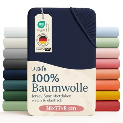 Abbildung von Laleni Jersey Spannbettlaken 38x77 cm Babywiege oval Oeko TEX zertifiziertes Stubenwagen Bezug aus 100% Baumwolle Kinderwagen Baby Bettwäsche in Blau