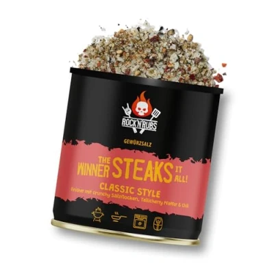 Abbildung von ROCK&#039;N&#039;RUBS Grillgewürz The Winner steaks it all BBQ Rub zum Grillen mit Pyramidensalz &amp; Telicherry Pfeffer 140 g