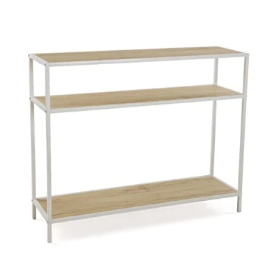 Abbildung von Versa Berlin Schmales Möbelstück für den Eingangsbereich oder Flur, Moderner Konsolentisch, mit unterem Einlegeboden, Maßnahmen (H x L B) 80 30 100 cm, Holz und Metall, Farbe: Braun Weiß