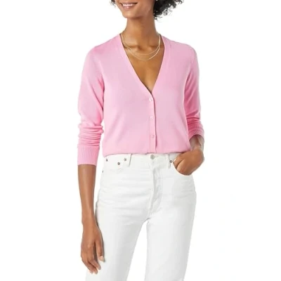 Abbildung von Amazon Essentials Damen Leichter Cardigan mit V Ausschnitt (in Übergröße erhältlich), Rosa, L
