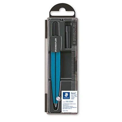Abbildung von STAEDTLER 550 50 M1 Noris Schulzirkel (Präzisionszirkel für die ersten Kreise in der Schule, mit stumpfwinkliger Sicherheitsnadel) metallic blau