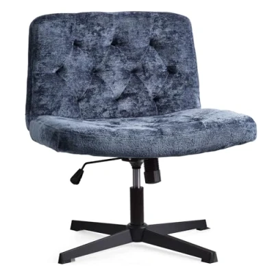 Abbildung von WangPangzi Armloser Bürostuhl, Loungesessel aus Plüsch ohne Rollen, höhenverstellbar Stuhl, Ergonomischer Schreibtischstuhl,Schminktisch breite Stoff Drehstuhl(Blau)