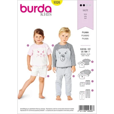 Abbildung von Kinder Pyjama Burda 9326 86 122