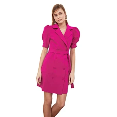 Abbildung von Trendyol Damen Mini Blazerkleid, Normale Passform, gewebtes Kleid, Fuchsia, 40