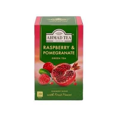 Abbildung von Ahmad Tea Raspberry&amp;Pomegranate Grüner Tee mit Himbeer &amp; Granatapfel Fruchtstücken Einzeln Verpackte, Aromaversiegelte Teebeutel 2g pro Portion 20 Band
