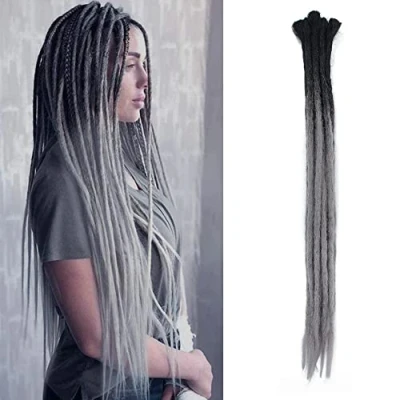 Abbildung von 24 Zoll Dreadlock Extensions Handgemachte Synthetische Dreads 10 Stränge/Pack Häkeln Locs Haar (Ombre Schwarz bis Grau)