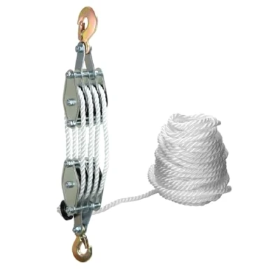 Abbildung von QWORK® Schwerlast Flaschenzug Maximale Kapazität: 2000 kg Max. Hubhöhe: 2,4 m 8 Umlenkrollen und 20m Seil