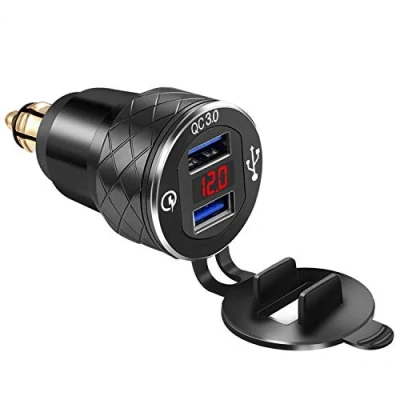 Abbildung von iMESTOU DIN USB Stecker Adapter Motorrad Dual Ladegerät Quick Charge 3.0 Wasserdicht mit Voltmeter Kompatibel BMW Triumph Tiger Ducati
