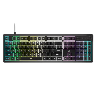 Abbildung von Corsair K55 CORE RGB Membran Kabelgebundenes Gaming Keyboard Leise, reaktionsschnelle Schalter Spritzwassergeschützt mit Zehn Zonen Medientasten iCUE kompatibel QWERTY NA PC, Mac