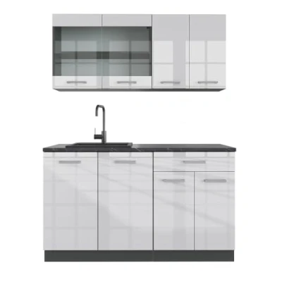 Abbildung von Vicco Singleküche R Line, Weiß Hochglanz/Anthrazit, 140 cm, AP Anthrazit