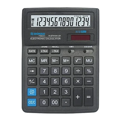 Abbildung von Tischrechner DONAU TECH/K DT4141 01 14 Stellig Wurzelfunktion/ 199x153x31mm/ Farbe: Schwarz/Rechner mit stelliger Anzeige/Dual Power Solar Batteriebetrieb/Kompaktes Design/ 5 Jahre Garantie