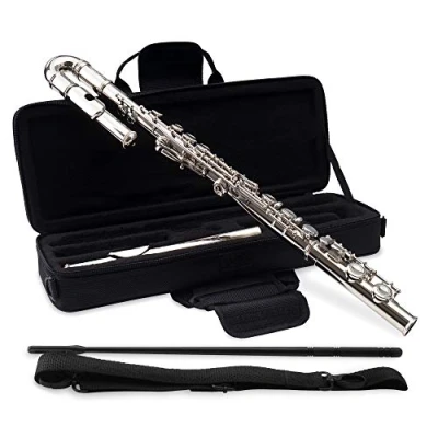 Abbildung von Classic Cantabile FL 100J Querflöte (Tolles Einsteigerinstrument, ein gebogenes, gerades Kopfstück, komplett aus vernickeltem Neusilber, vorgezogenes G, C Stimmung, inkl. Etui, Zubehör) Silbern