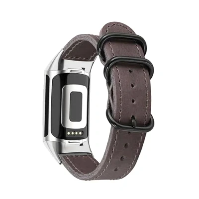 Abbildung von Armbänder für Fitbit Charge 6/Charge 5 Armband, PU Weich Leder mit Schnalle Rostfreiem Stahl Armband Herren Damen (E)