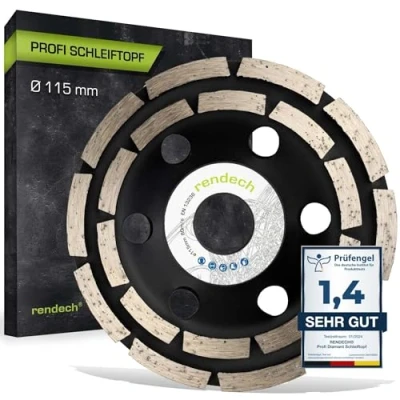 Abbildung von Profi Diamant Schleiftopf 115 mm für Beton, Stein, Fliesenkleber uvm. Beton Schleifscheibe 115mm Winkelschleifer rendech® Markenqualität