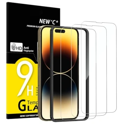 Abbildung von NEW&#039;C 3 Stück, Panzer Schutz Glas für iPhone 14 Pro Max (6,7 Zoll), Frei von Kratzern, 9H Härte, HD Displayschutzfolie, Ultra klar, Ultrabeständig Einfaches Installationswerkzeug enthalten