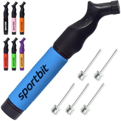 Abbildung von SPORTBIT Ballpumpe mit 5 Nadeln Set Handpumpensystem zum Aufpumpen Passt für jeden Sportball Volleyball Basketball Fußball Gymnastik Soccer Ball, Aufblasgerät Luftpumpe