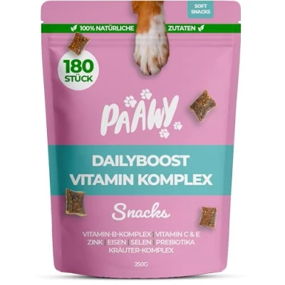 Abbildung von Paawy DailyBoost Snacks Vitamin B Komplex für Hunde 29 Vitamine, Mineralien &amp; Kräuter Multivitamin B1, B2, B3, B5, B6, B7, B9, B12 Mit Prebiotika, Glucosamin Chondroitin