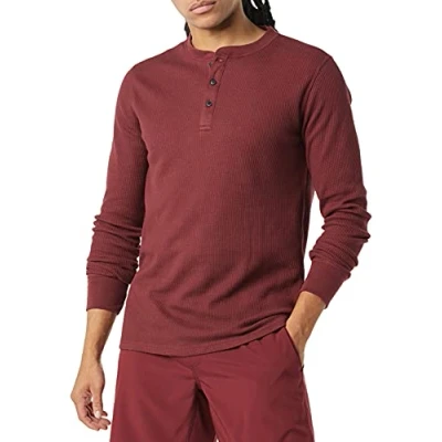 Abbildung von Amazon Essentials Herren Langärmeliges Waffel Henley, Normale Passform, Burgunderrot, S
