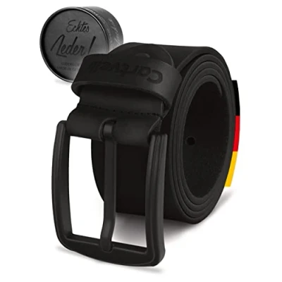Abbildung von Cartvelli Echt Ledergürtel Herren Schwarz 115cm Made in Germany Geschenkbox Herrengürtel Schnalle Matt Echtleder Gürtel 40mm MB19s 115
