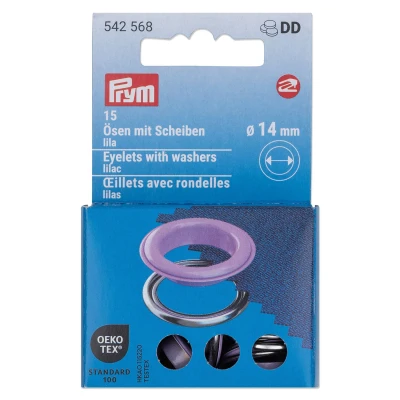 Abbildung von Prym 542568 542542 Ösen mit Scheiben, 11 mm, rot/silberfarbig, vearbeitbar dem Vario Creative Tool, lila, Ø 14 15