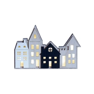 Abbildung von Spetebo LED Weihnachts Stadt Aufsteller aus Holz 23 x 16 cm Deko Häuserzeile warm weiß beleuchtet Weihnachtsdorf Skyline Silhouette Tisch Fenster Advent