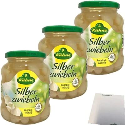 Abbildung von Kühne Silberzwiebeln in pikantem Aufguss 3er Pack (3x330g Glas) + usy Block