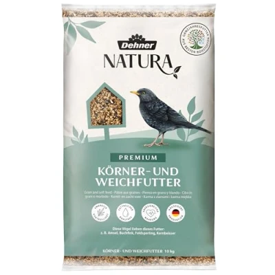 Abbildung von Dehner Natura Premium Wildvogelfutter, Körnerfutter / Weichfutter, Ganzjahresfutter proteinreich energiereich, hochwertiges Vogelfutter für Wildvögel, 10 kg