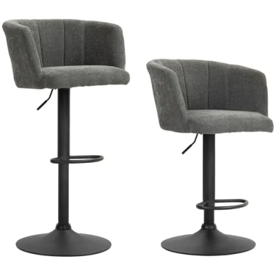 Abbildung von HOMCOM 2er Set Barhocker, Bistrohocker mit Fußstütze, Drehbar Barstuhl, Höhenverstellbar Küchenhocker Leinenbezug, für Wohnzimmer, Esszimmer, Dunkelgrau