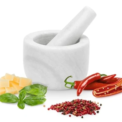 Abbildung von GOURMEO Mörser mit Stößel Set aus Marmor 8,5 x H6cm 200ml Mörser, (2 tlg), Mortar and Pestle für Gewürze Salsa Pesto Weiß